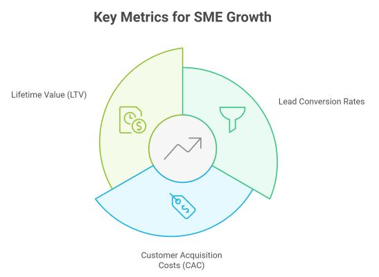 lead conversion rates, CAC, and LTV